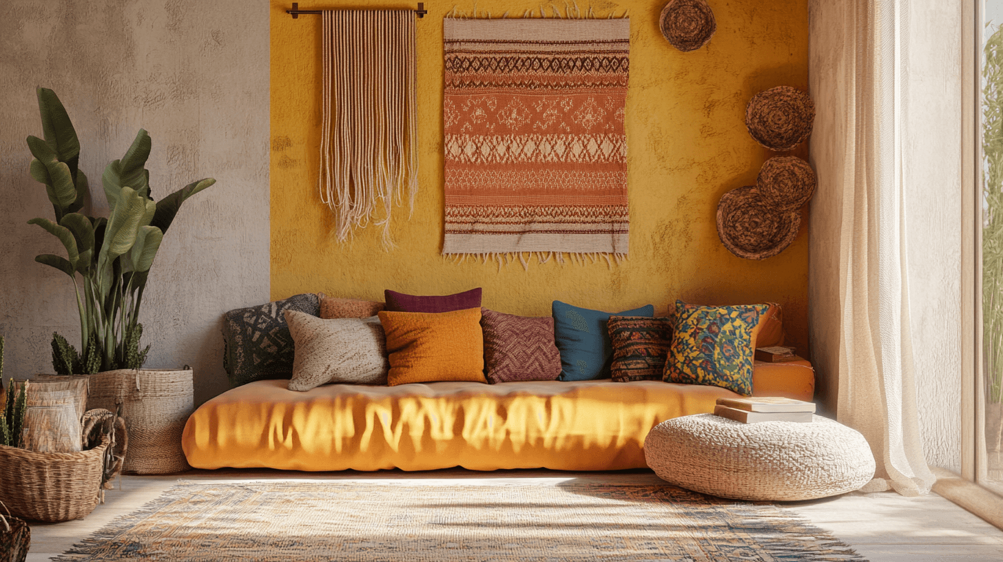 Färger och material i nomadisk boho-stil