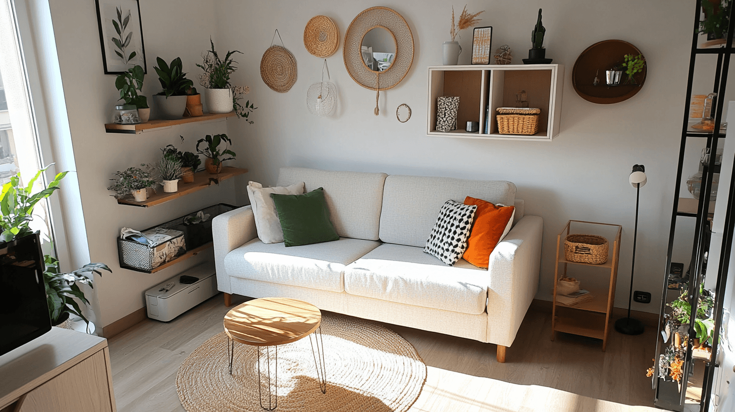 Kreativa idéer för små vardagsrum: förvaring och design