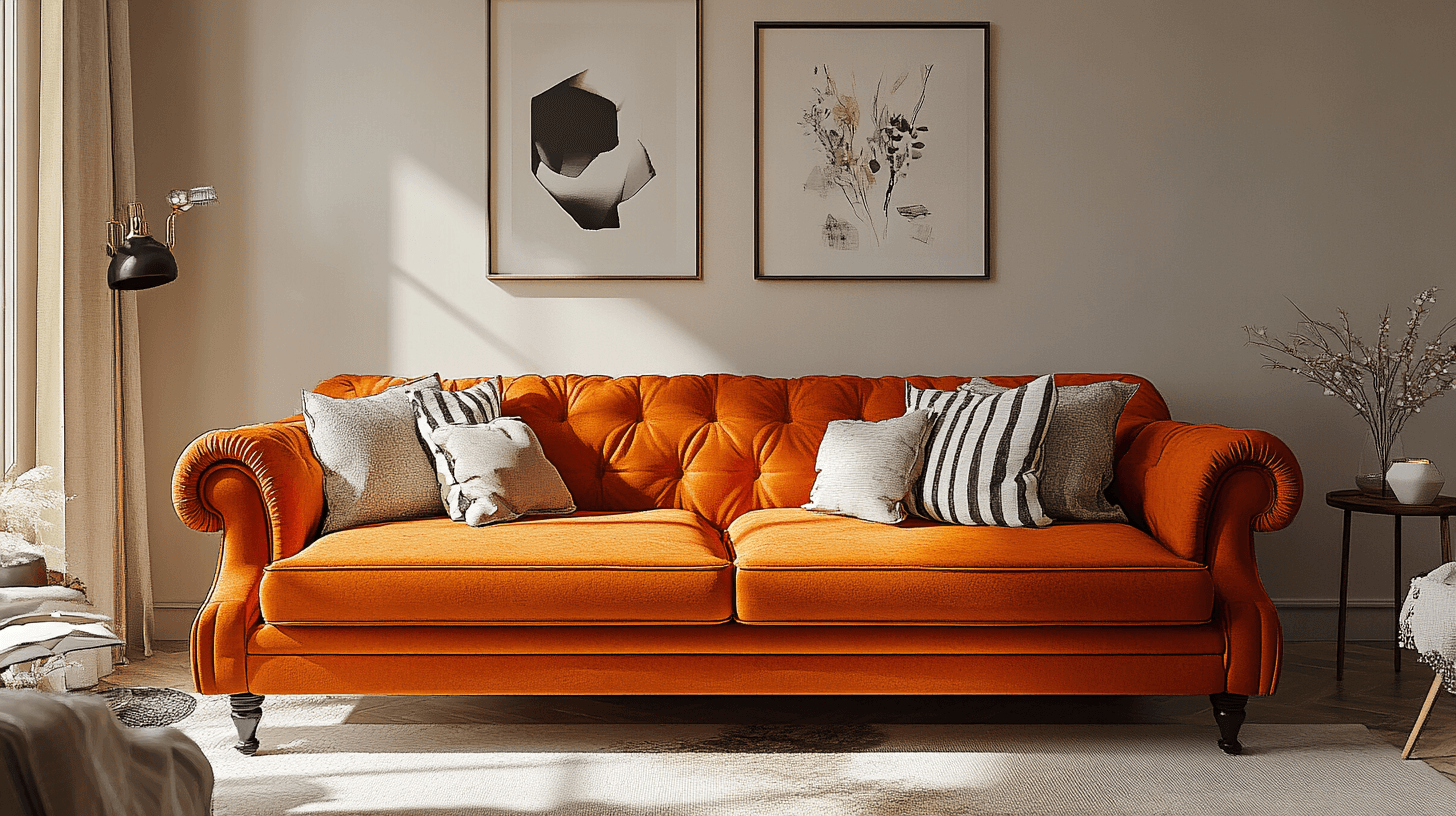 Orange möbler som blickfång