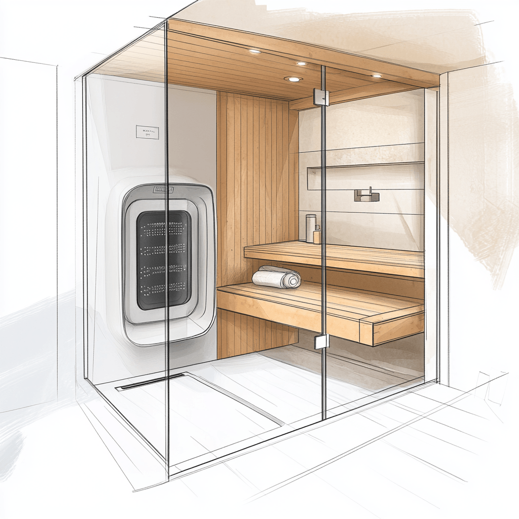 Planering och design av ett badrum med integrerad bastu