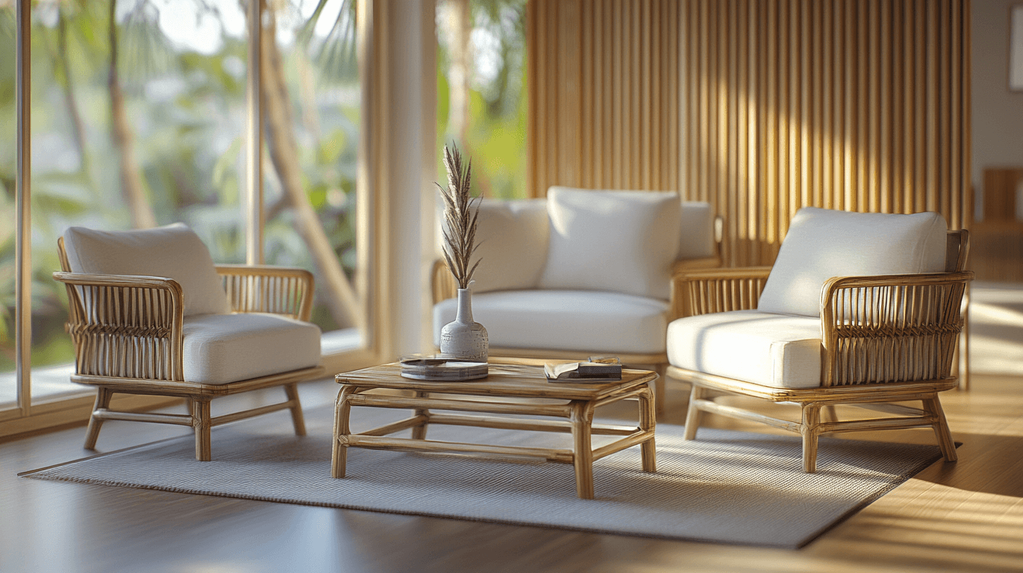 Modernes Wohnzimmer mit stilvollen Bambusmöbeln
