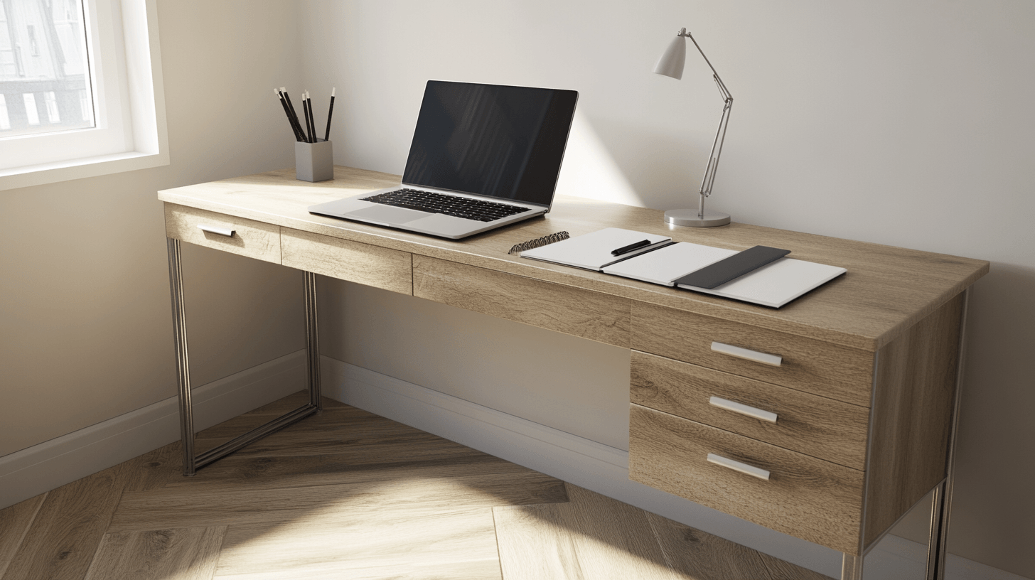 Minimalistiska skrivbord för ett organiserat hemmakontor