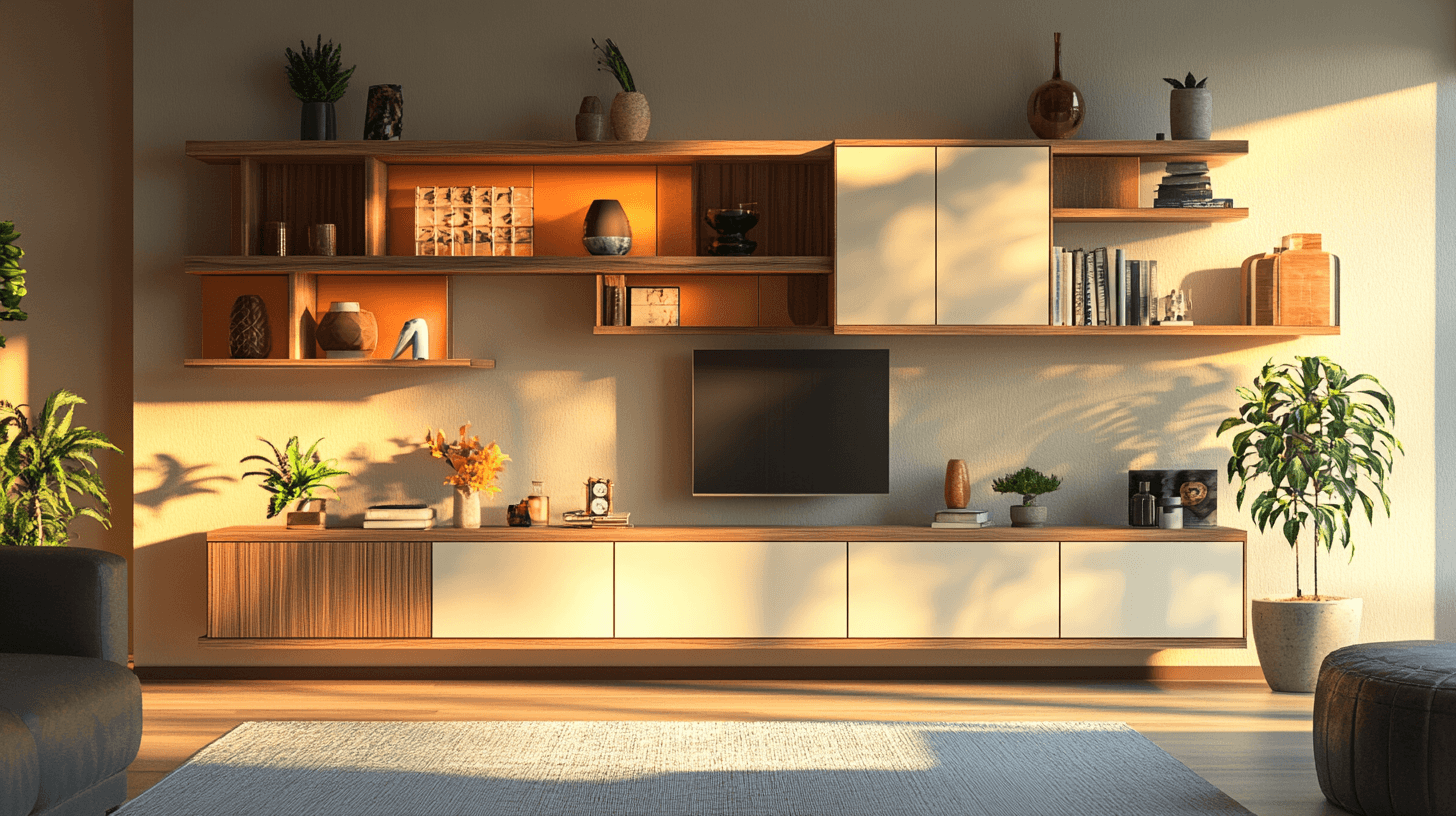 Moderne Schrankwand in einem stilvoll eingerichteten Wohnzimmer