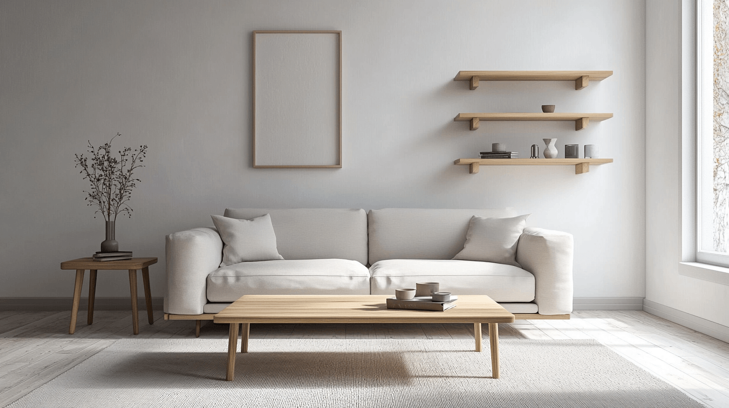 Minimalistiska möbler för ett skandinaviskt vardagsrum