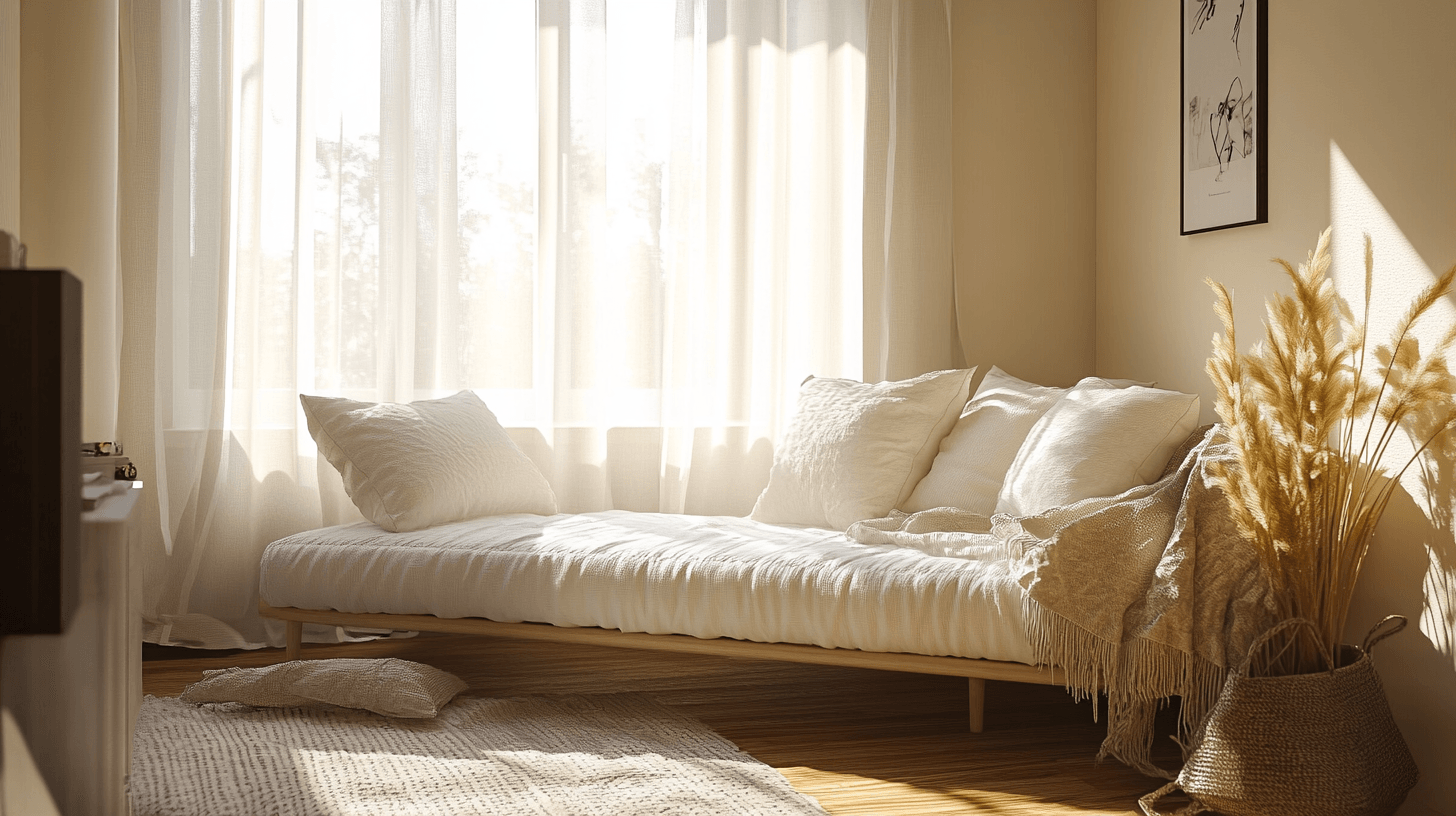 Elegantes Tagesbett in modernem Wohnzimmer mit stilvoller Dekoration