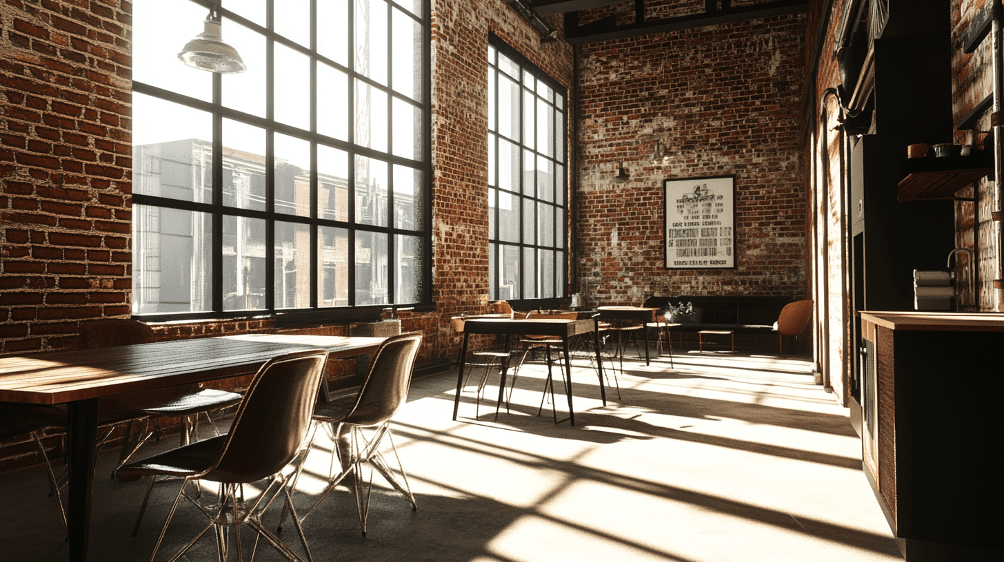 Matplats i loftstil: Öppet boende och industriella element